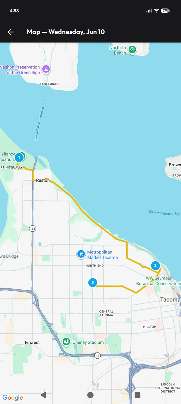 The Lupa mobile app showing the day's route on a map