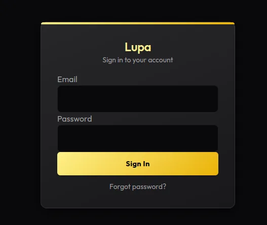The Lupa sign-in screen